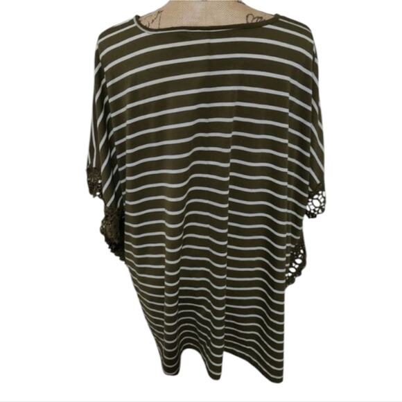 Lane Bryant Moss green & white striped crocheted lace trimmed tunic plus size 3X - Picture 2 of 8